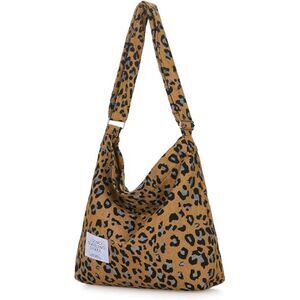 Women Leopard Brown Imported Canvas Retro Large Size Shoulder Crossbody Tote Bag